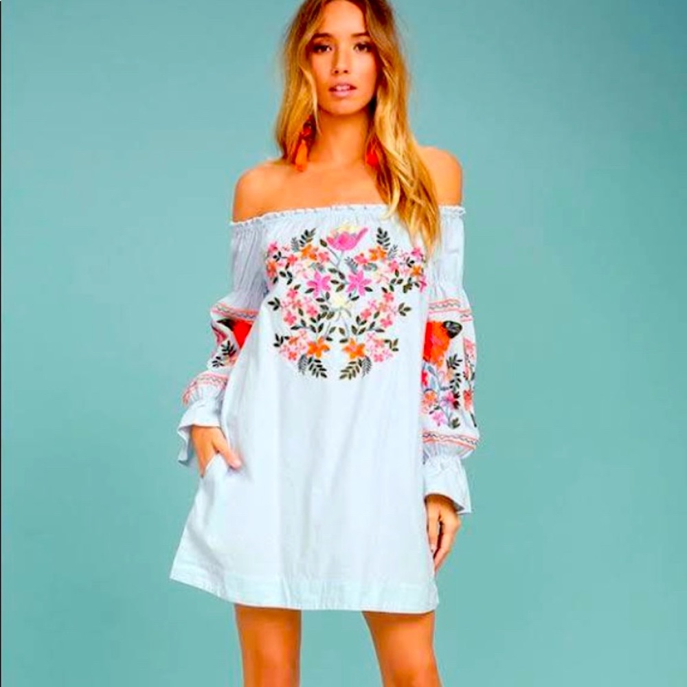 Light blue embroidered free people dress size S